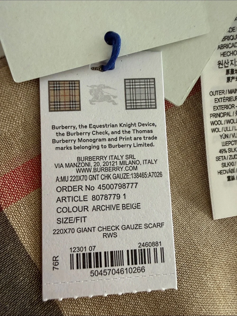 Burberry Giant check wool guaze scarf